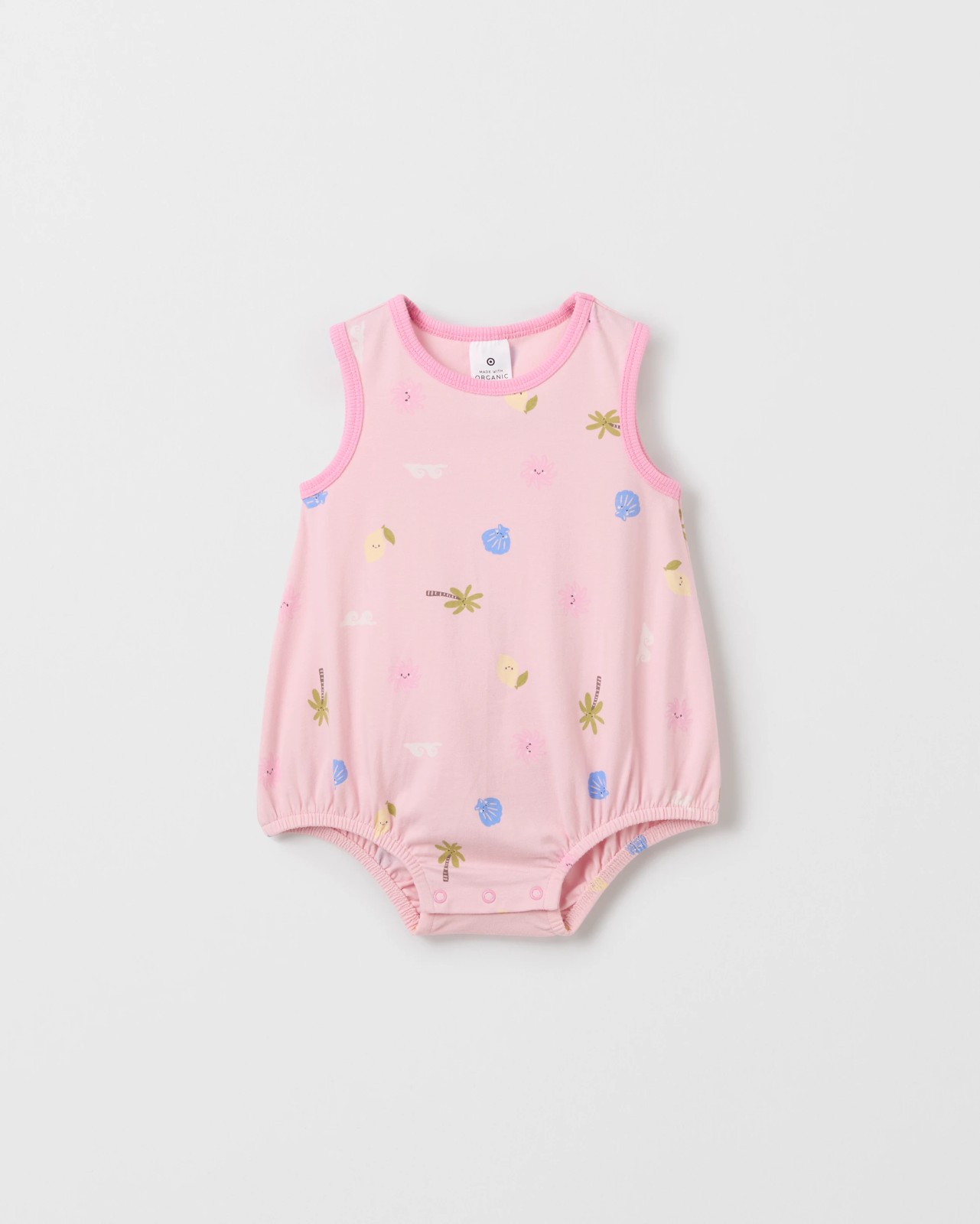 Baby Organic Cotton Sleeveless Bubble Bodysuit - Pink Tropical 4 of 5