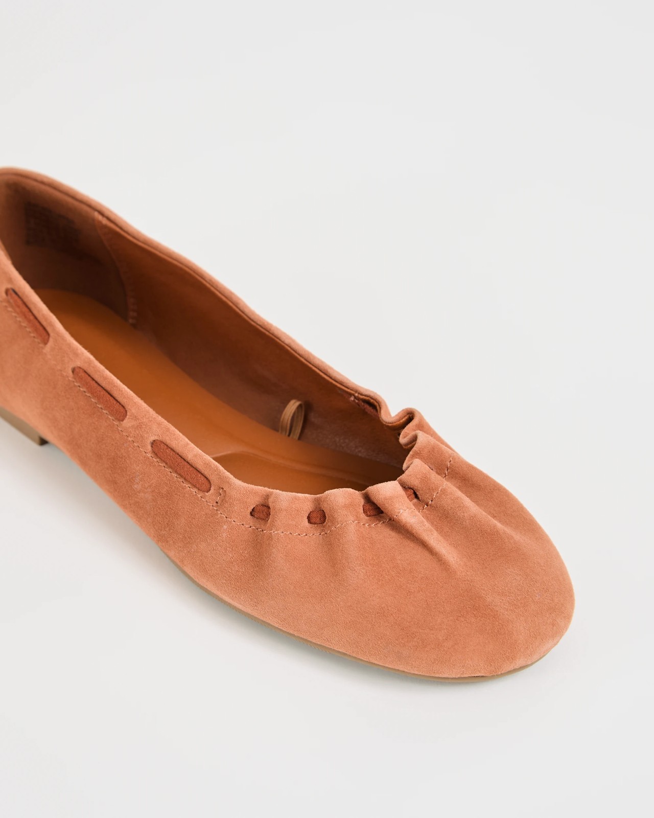 Genuine Suede Leather Gathered Ballet Flats - Gomez - Chestnut 3 of 3