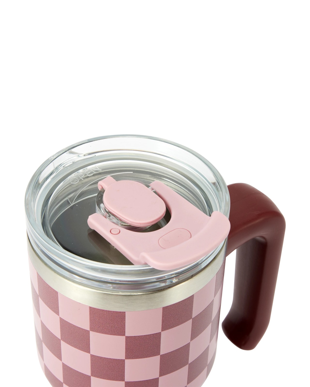 Anko 600ml Burgundy Check Tumbler with Handle 5 of 5