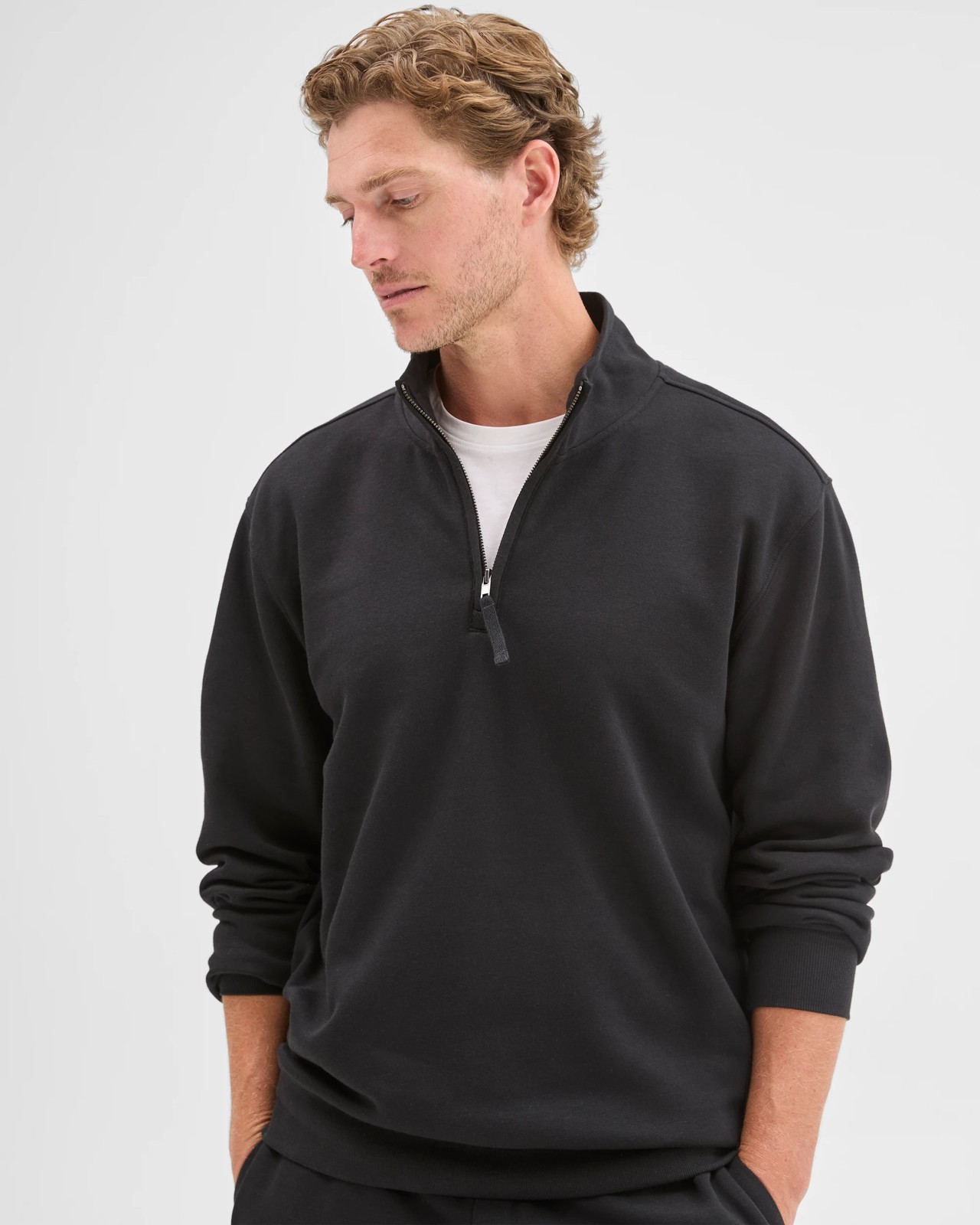 Australian Cotton Blend Fleece Half Zip Top - Black 5 of 5