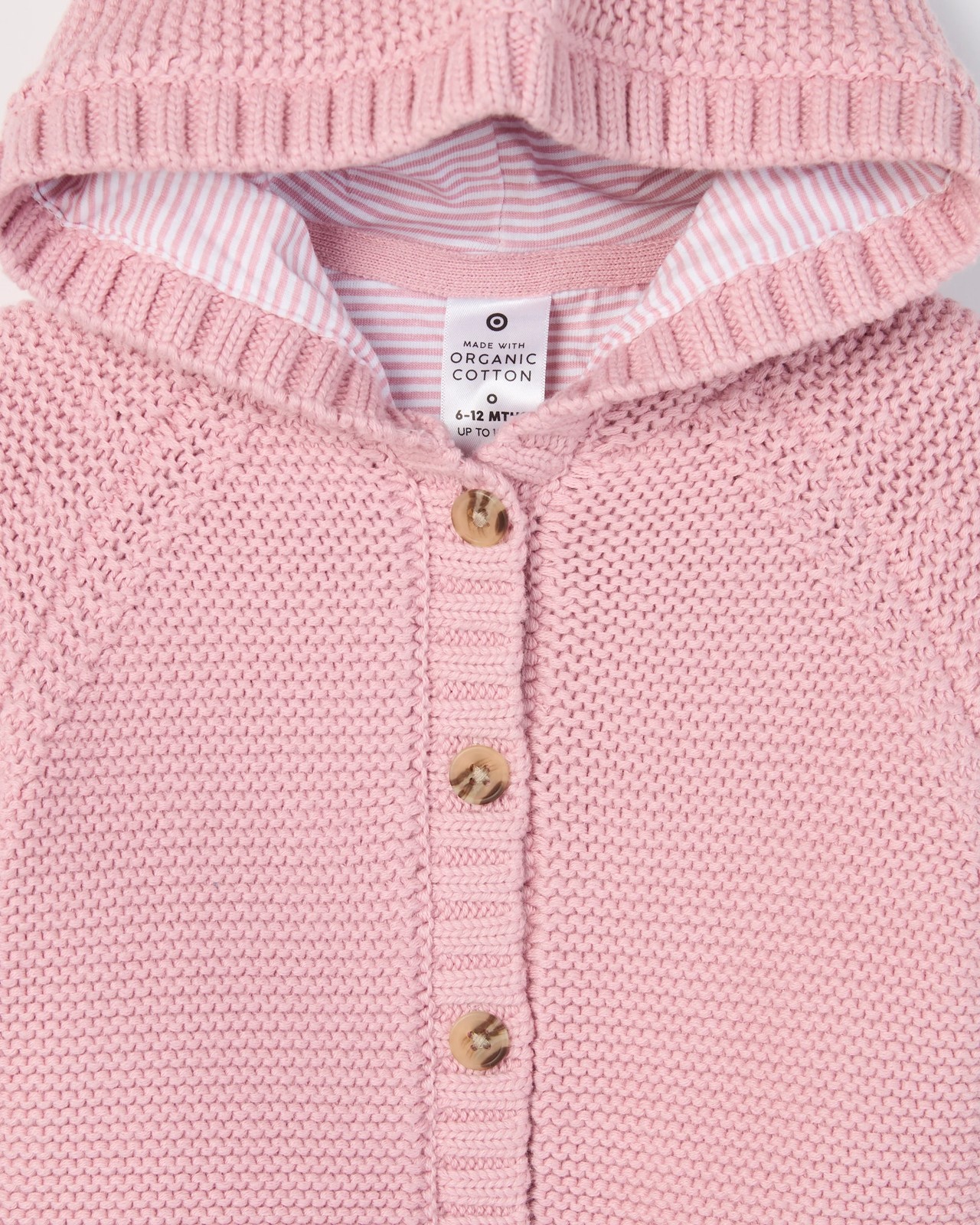 Baby Organic Cotton Hooded Knit Cardigan - Bleached Mauve 5 of 5