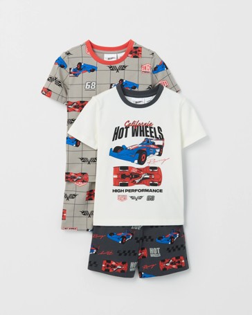 Hot Wheels Australian Cotton 2 Pack Younger Boys Jersey Pyjama Set
