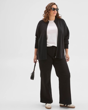 Plus Size Clean Knit Zip Through Sweater