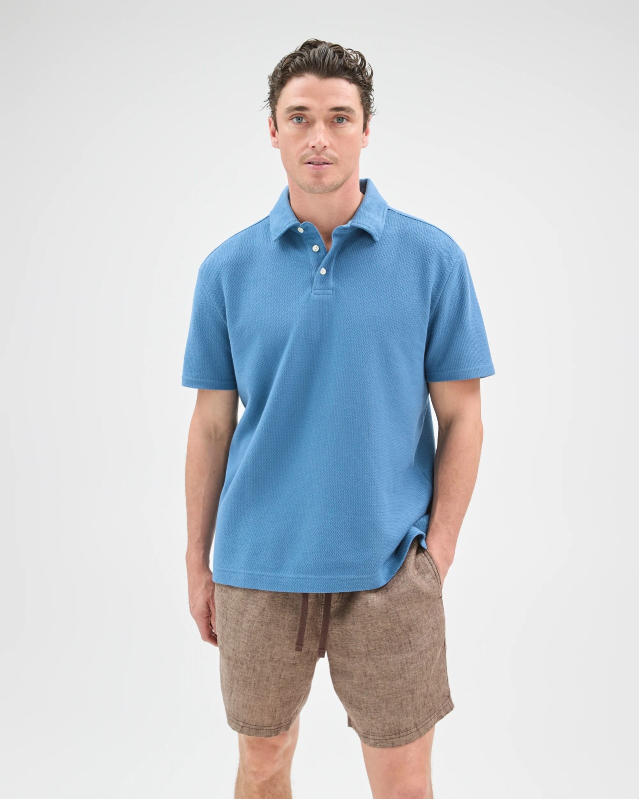 Australian Cotton Textured Polo Top - Copen Blue 2 of 6