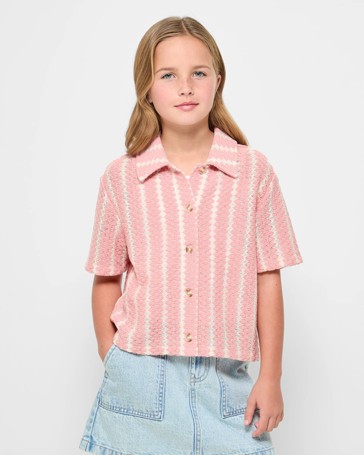 Button Through Knit Stripe Shirt
