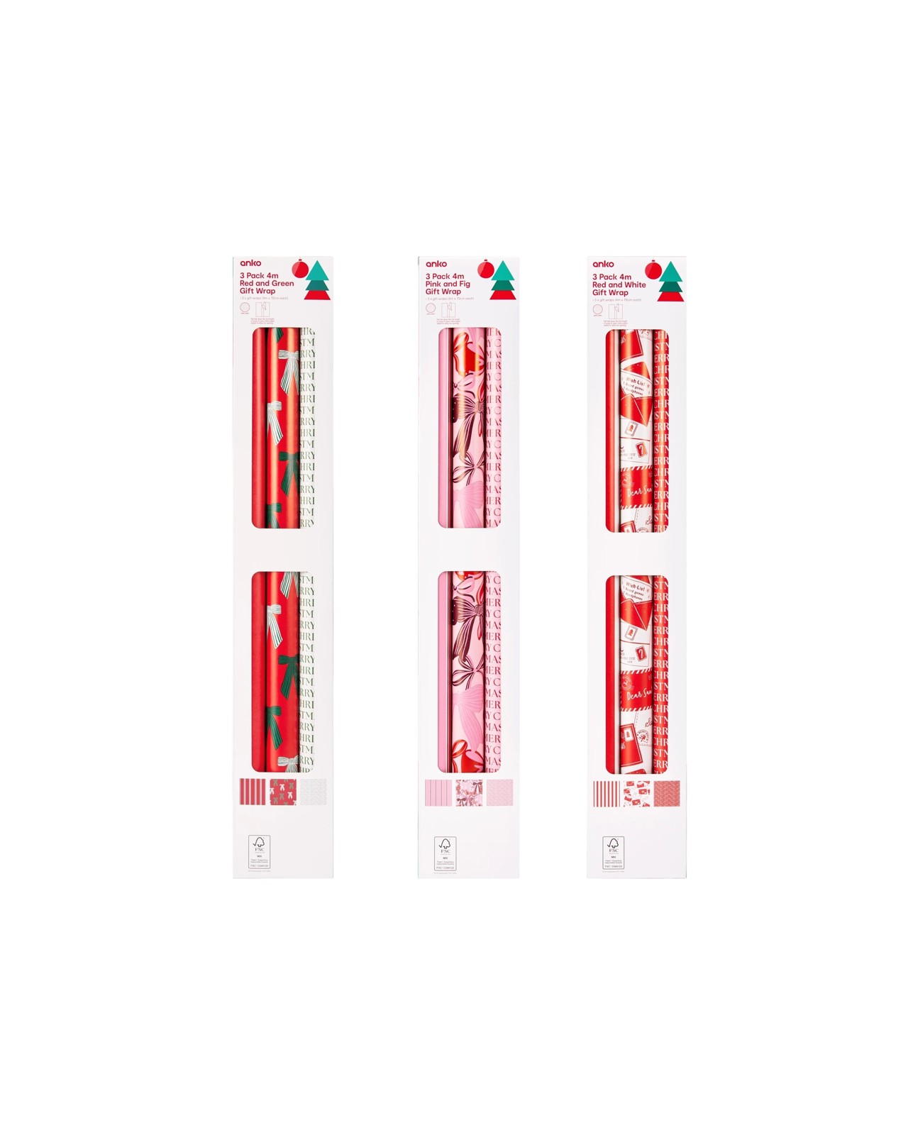Anko 3 Pack 4m Gift Wrapping Paper - Assorted 4 of 5