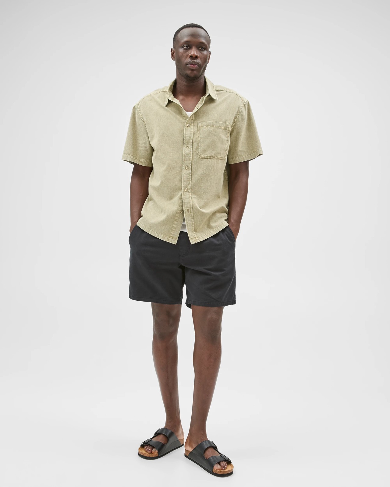 Commons Australian Cotton Plain Textured Boxy Fit Short Sleeve Shirt - Sea Grass 3 of 5