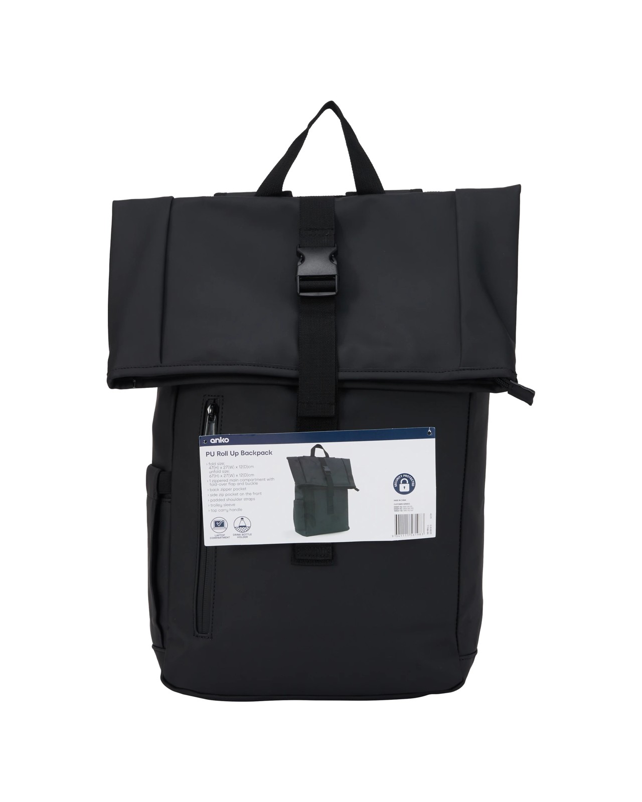 Anko PU Roll Up Backpack, Black 5 of 5