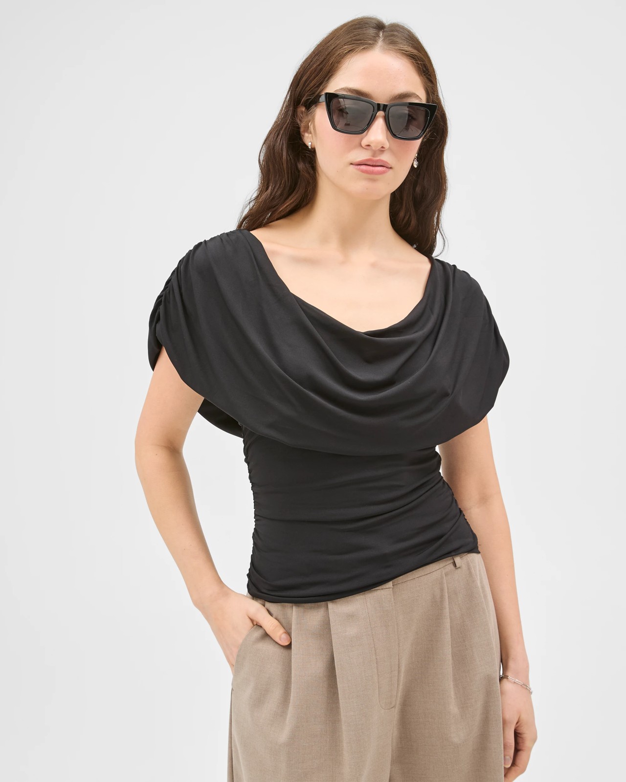 Lily Loves Gathered Cape Top - Black 2 of 5
