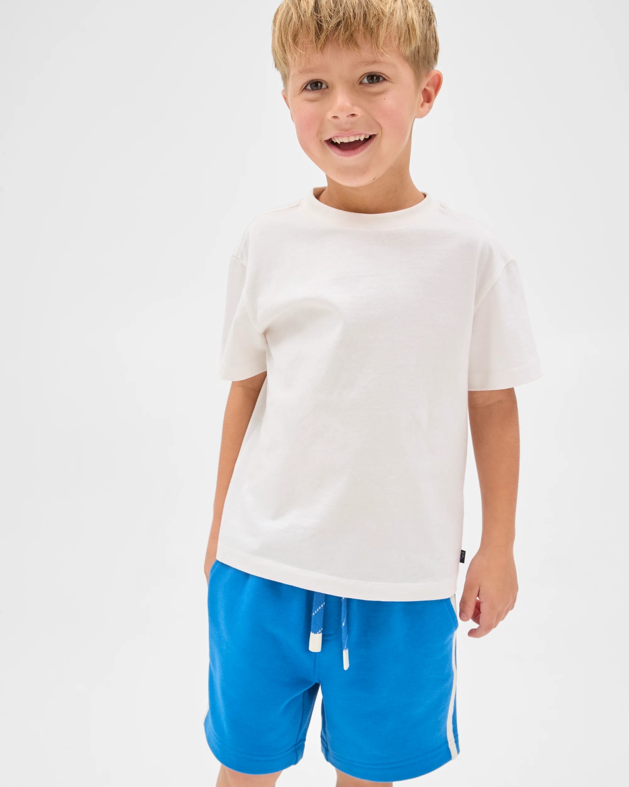 Australian Cotton Blend Elastic Waist Shorts - Blue 2 of 5