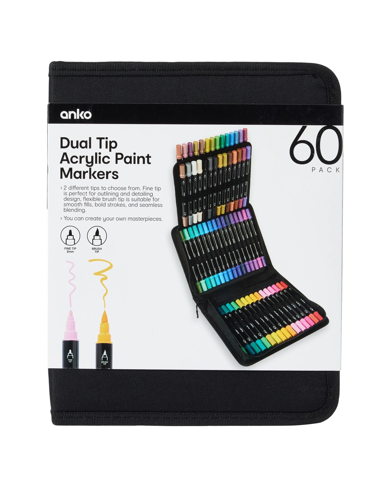 60 Pack Dual Tip Acrylic Paint Markers - Anko 2 of 6