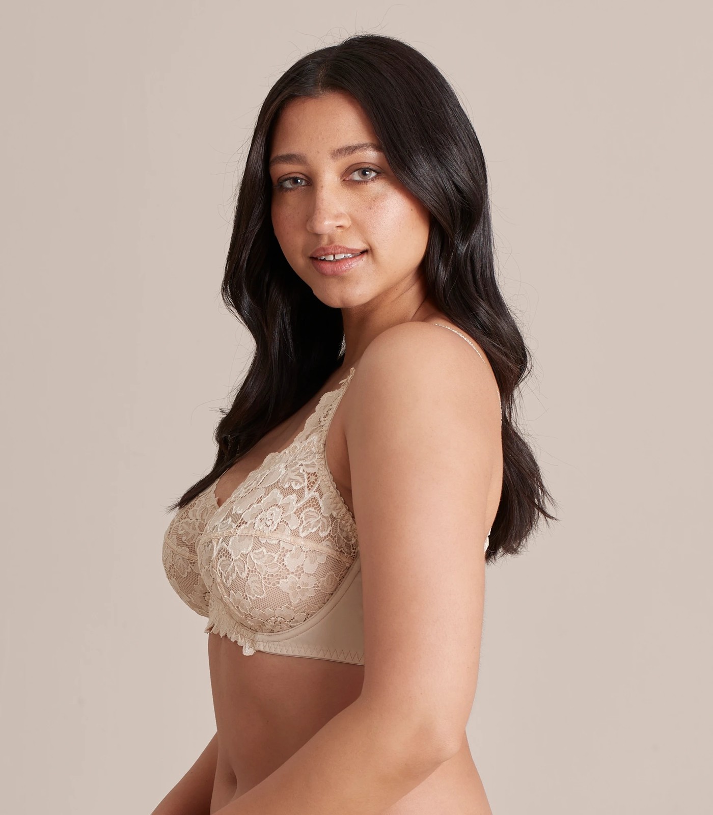 Fuller Figure Cup Soft Lace Underwire Bra - Taupe