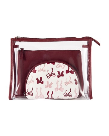 OXX Cosmetics 3 Piece Makeup Bag - Maroon and Pink
