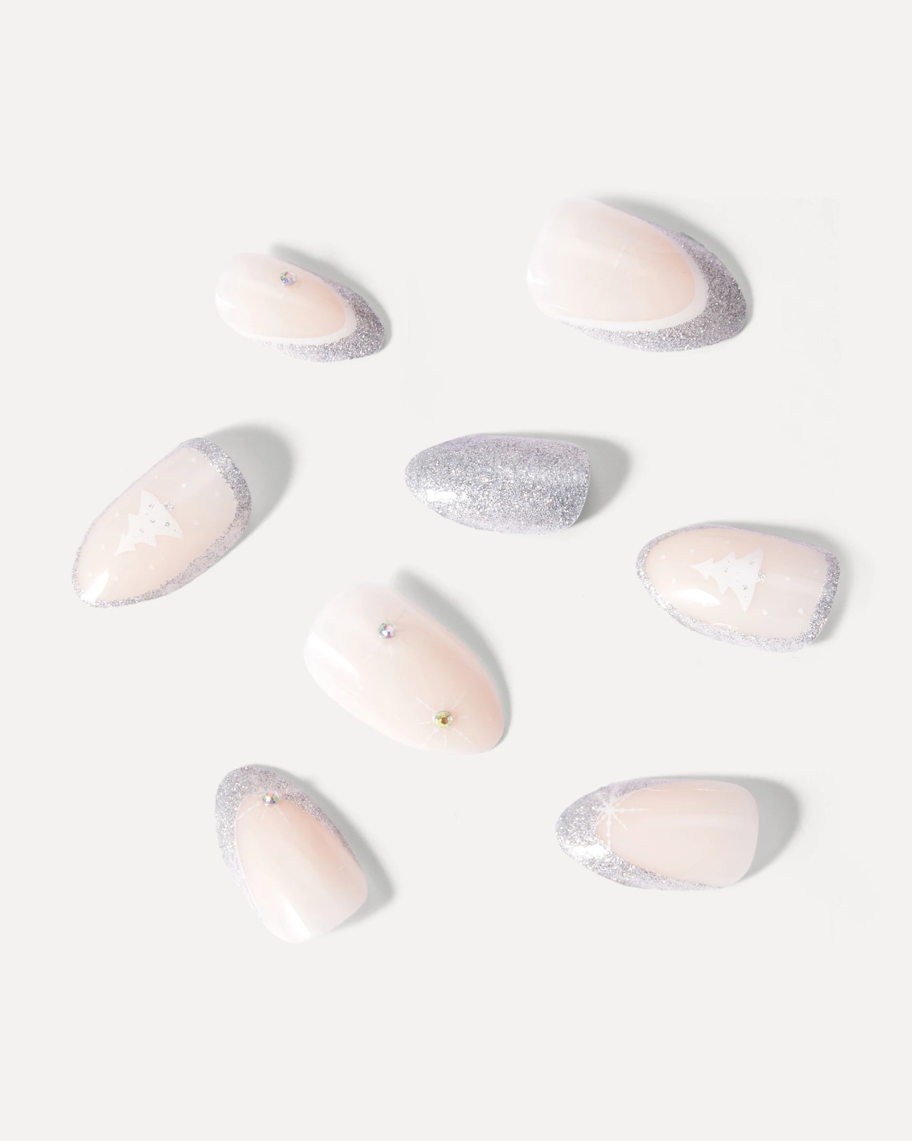 OXX Beauty 24 Pack Sleigh Season Artificial Nails with Adhesive - Almond Shape, Silver Sparkle 2 of 4