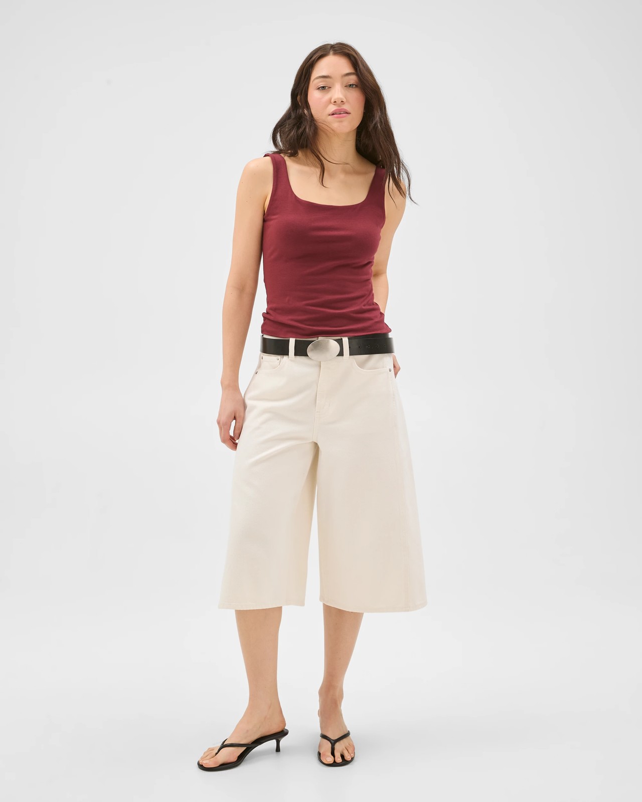 Lily Loves Australian Cotton Blend Double Layer Fitted Scoop Tank Top - Chocolate Burgundy 2 of 5