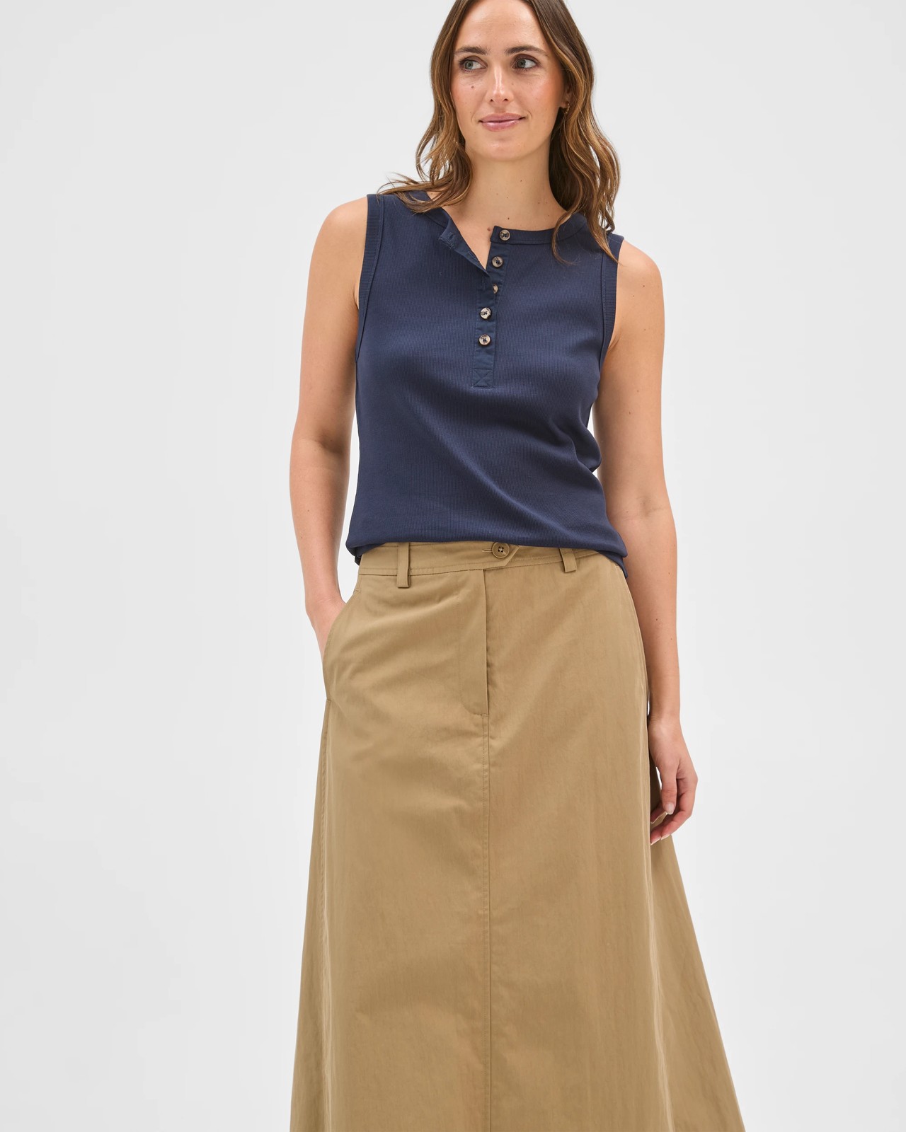 Australian Cotton Blend A-Line Maxi Skirt - Elm 5 of 5