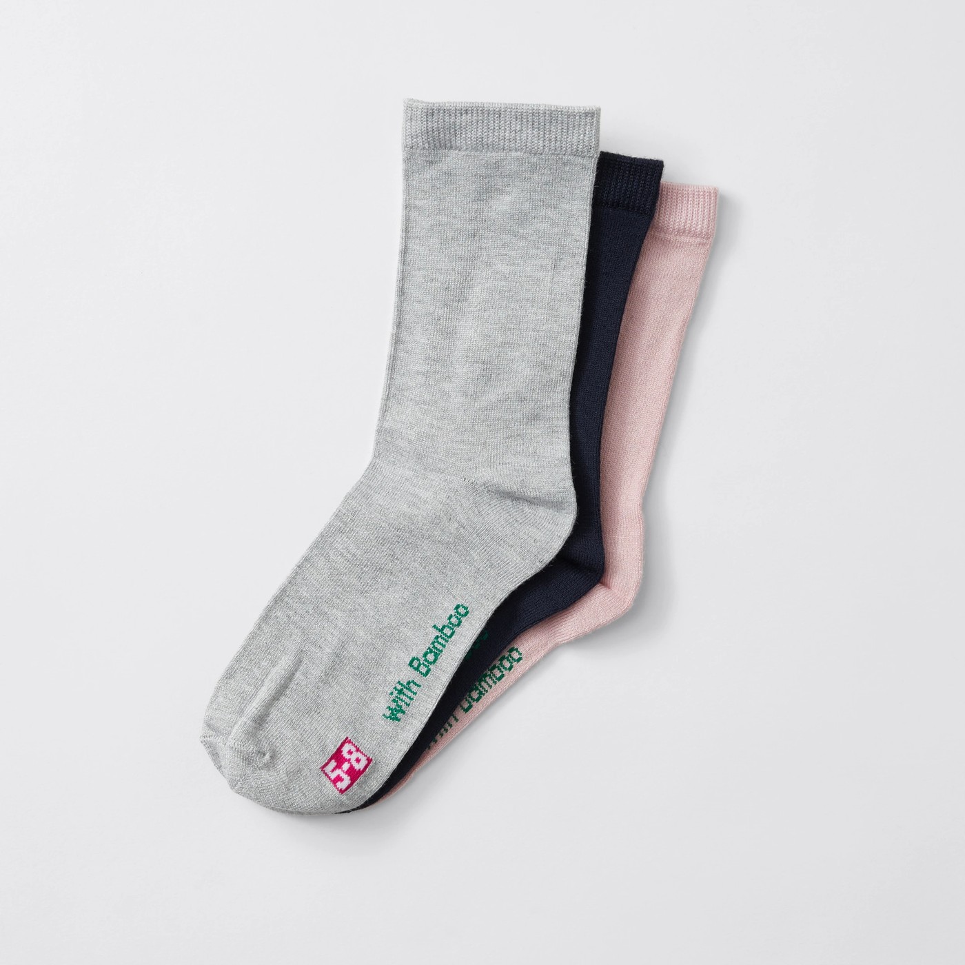 Underworks 3 Pack Eco-Friendly Bamboo Crew Socks - Pink/Grey/Navy 3 of 3