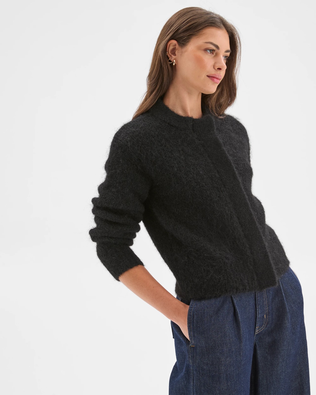 Petites Plush Knit Cardigan - Black 3 of 6