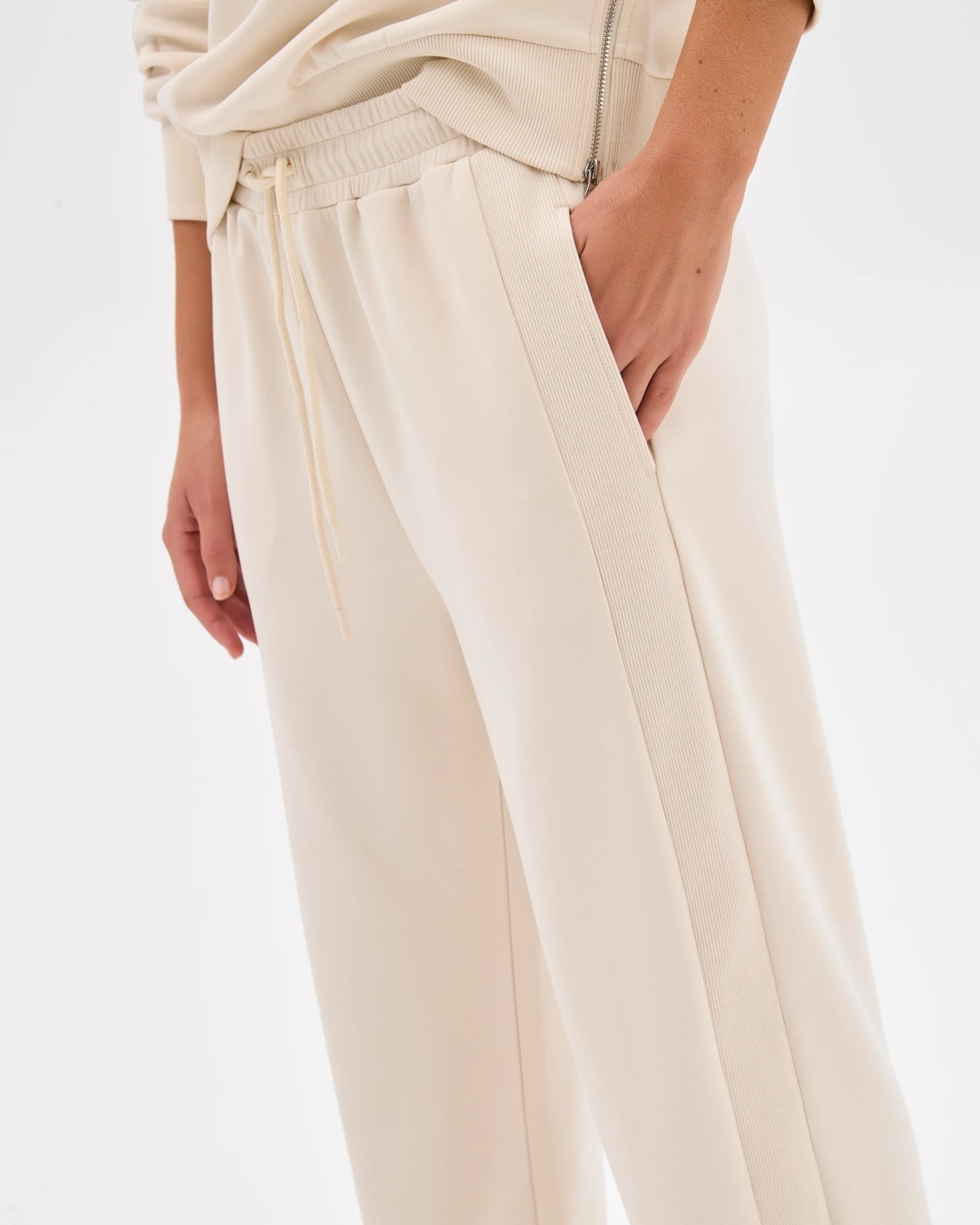 Movement Wide Leg Knit Panel Pants - Oatmilk 3 of 6