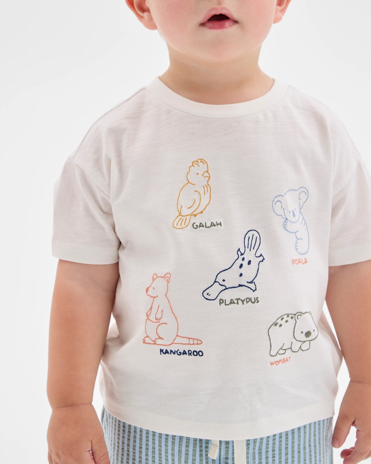 Baby Organic Cotton Embroidered T-Shirt and Trackpants Set - Cloud Dancer Australiana 3 of 5