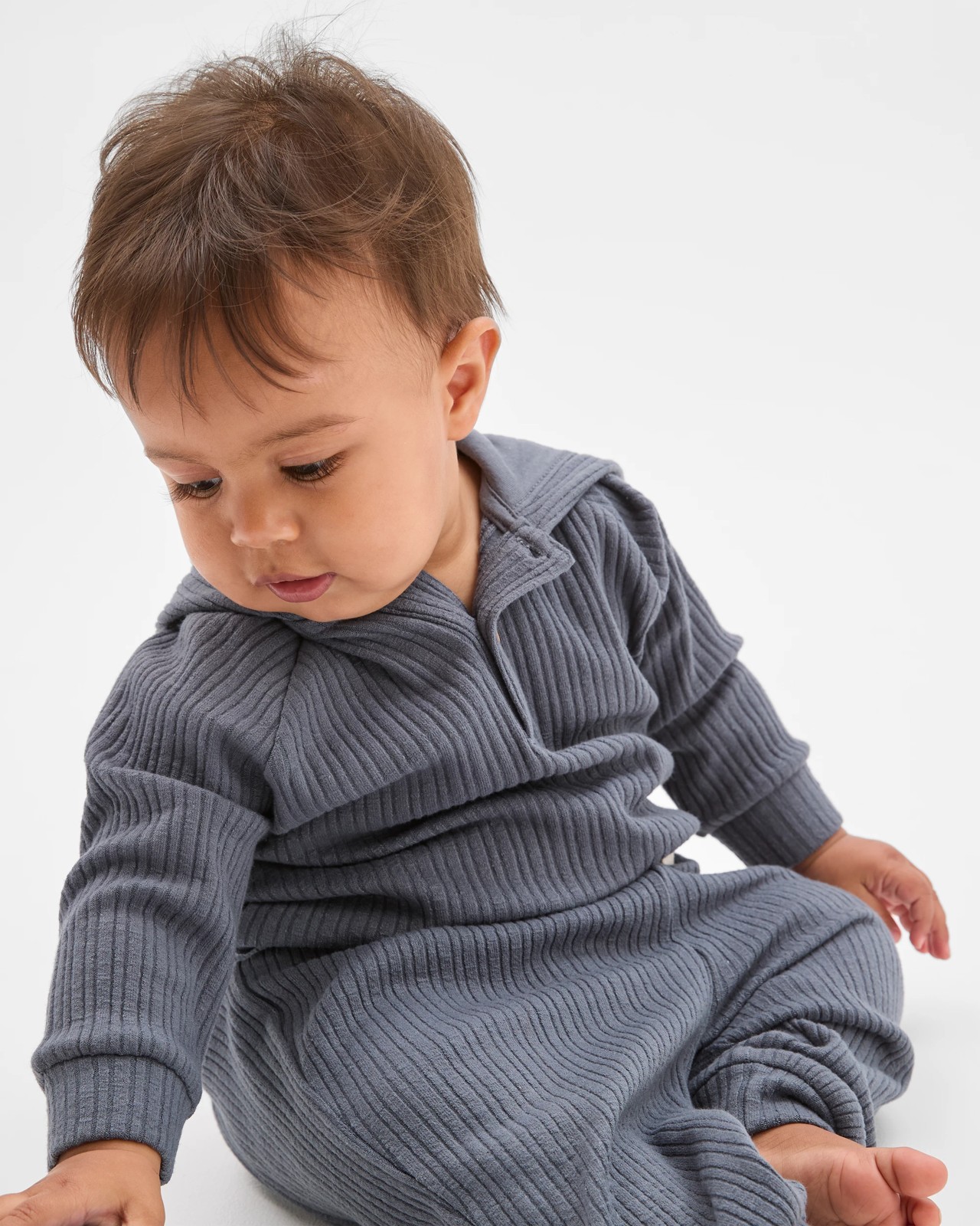 Baby Ribbed Hoodie and Pants Set - Charcoal 2 of 5