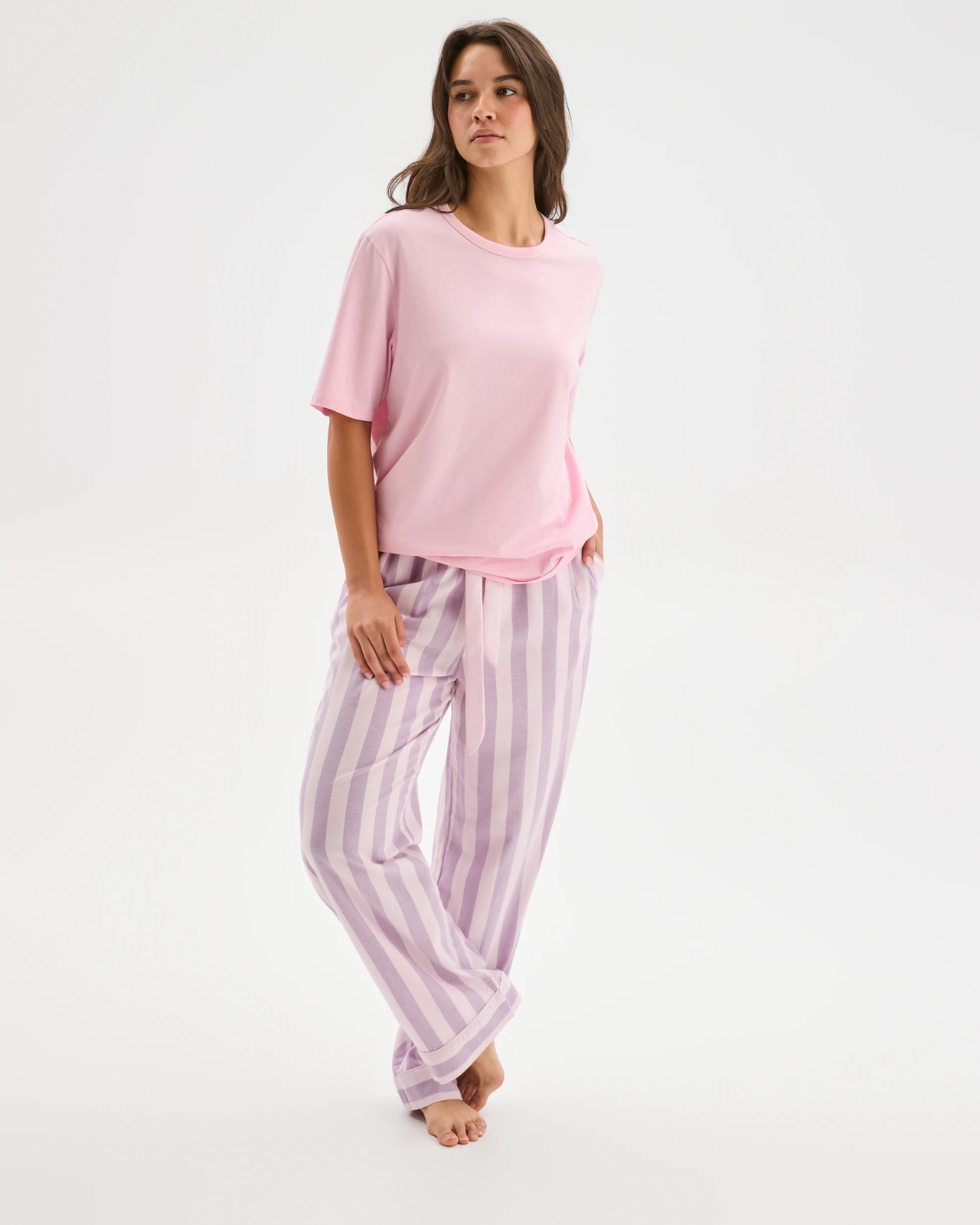Australian Cotton Flannelette Wide Leg Sleep Pants - Pink Stripe 3 of 6