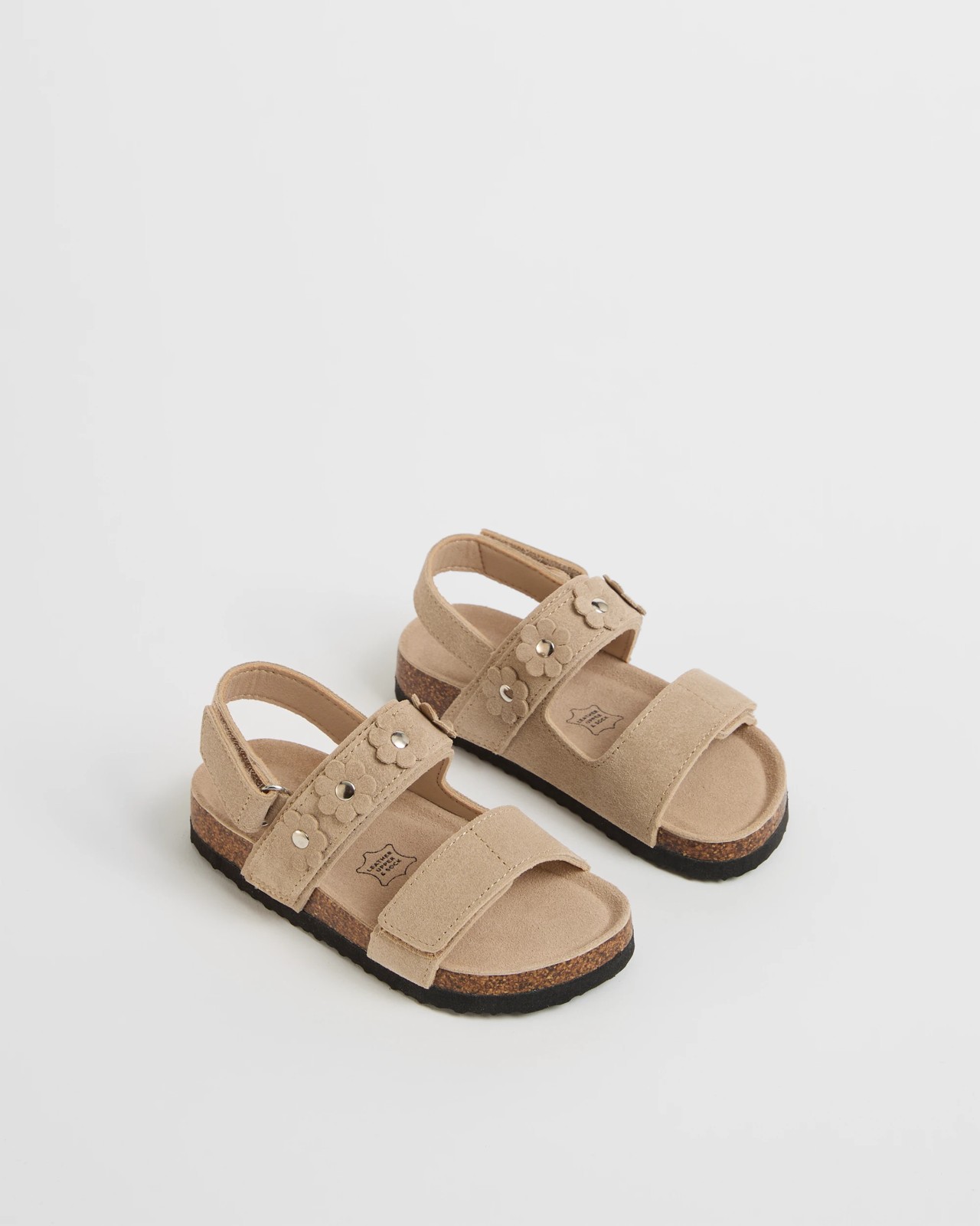 First Walker/Junior Suede Leather Flower Moulded Cork Sandals - Sand Suede 2 of 3