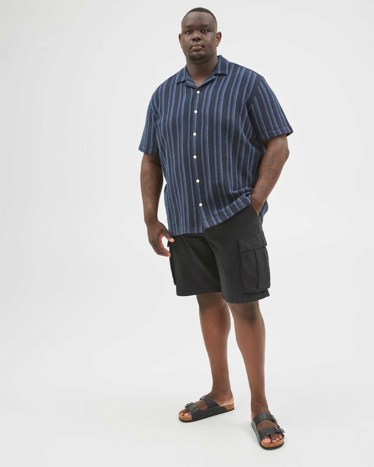 Plus Size Australian Cotton Short Sleeve Textured Stripe Shirt - Blue 2 of 5
