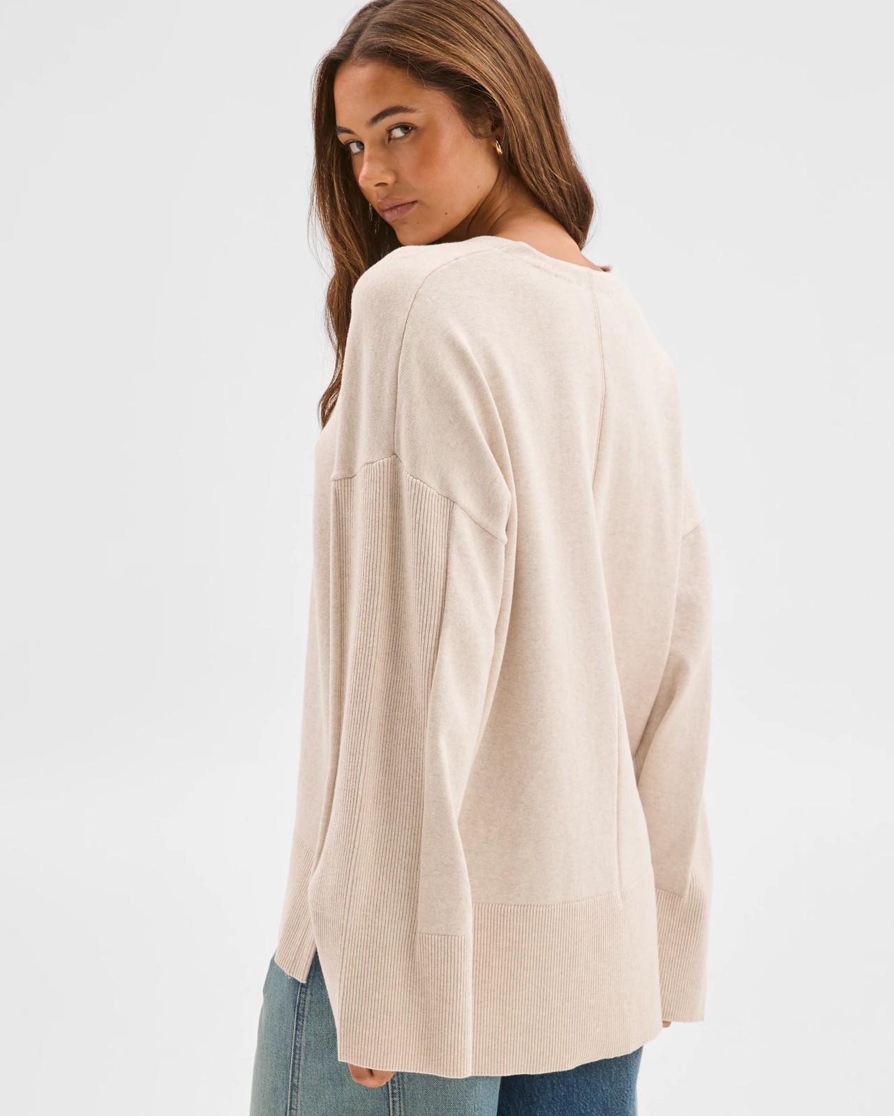 Lily Loves Australian Cotton Blend Longline Knit Top  - Oatmarle 6 of 6