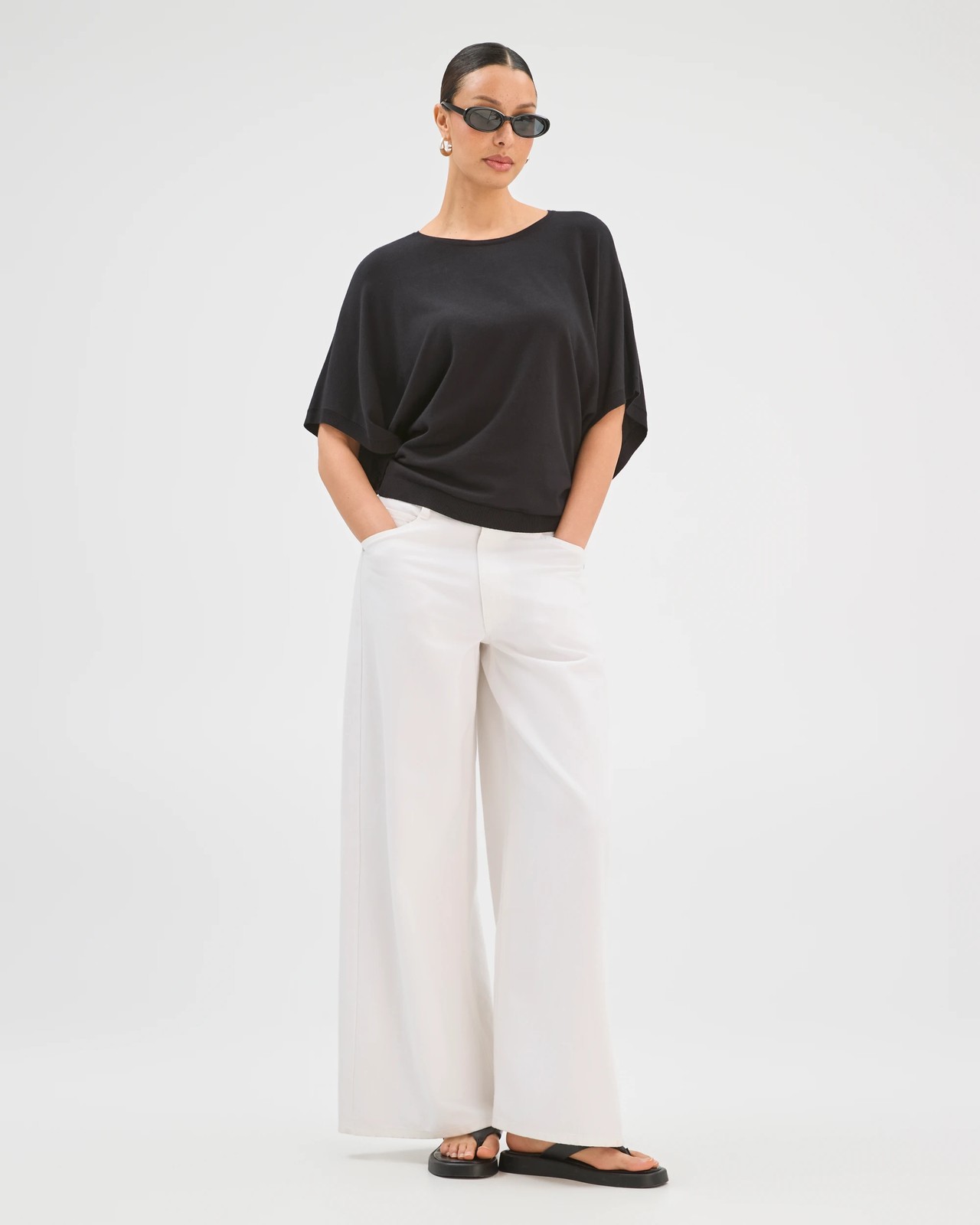 Batwing Sleeve Knitted T-Shirt - Black 2 of 6