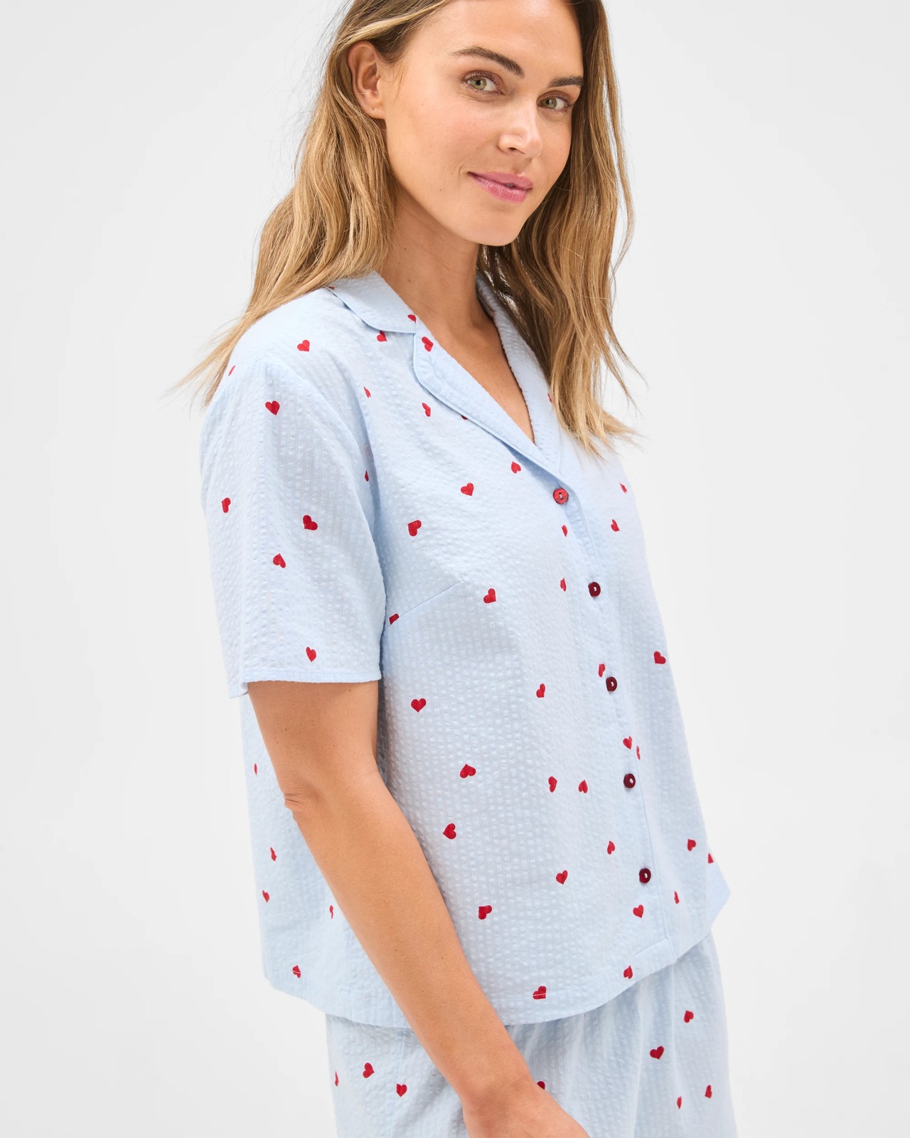 Cotton Seersucker Top & Shorts Pyjama Set - Blue Heart 5 of 5