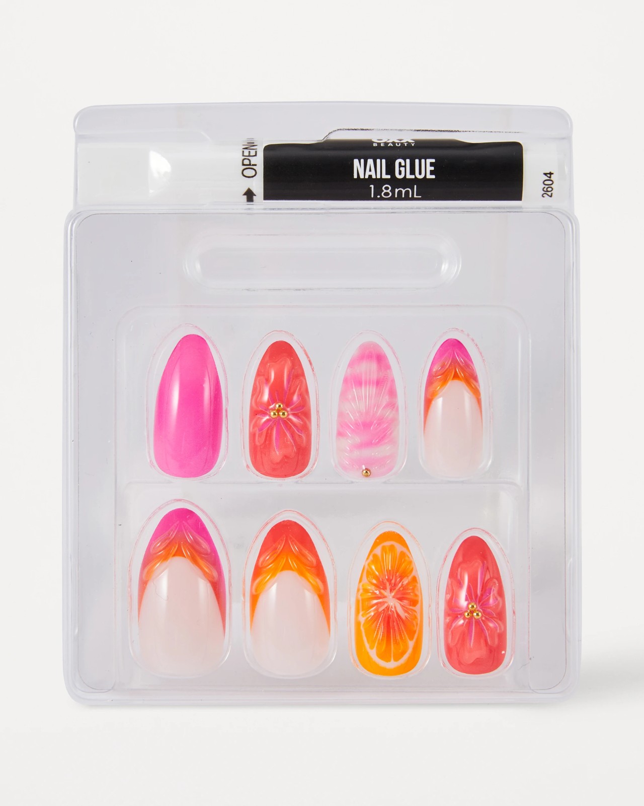 OXX Beauty 24 Pack Artificial Nails with Adhesive, Stiletto Shape - 3D Summer Pop 3 of 4