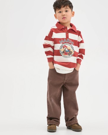 Super Mario Australian Cotton Striped Rugby Polo Jumper