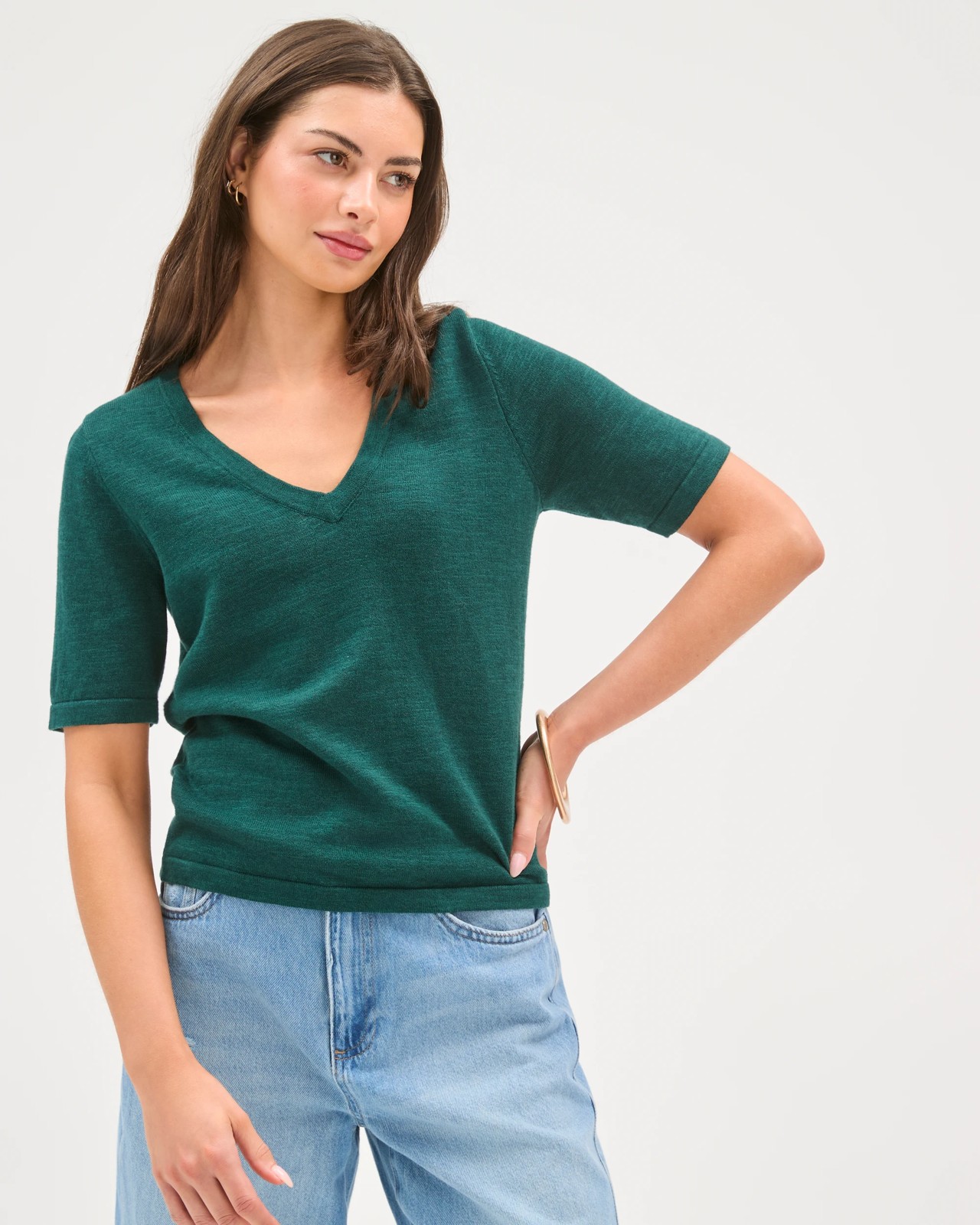 Petites Australian Cotton Blend V-Neck Knit T-Shirt 3 of 6