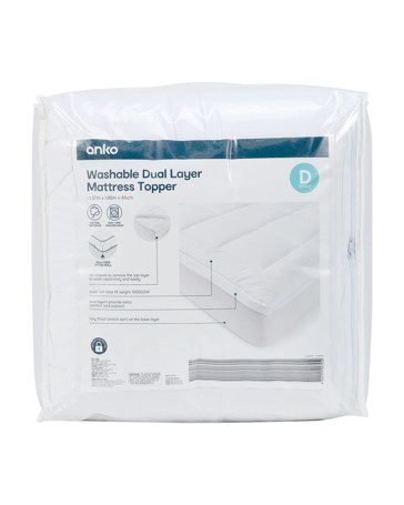 Anko Washable Dual Layer Mattress Topper, Double Bed - White