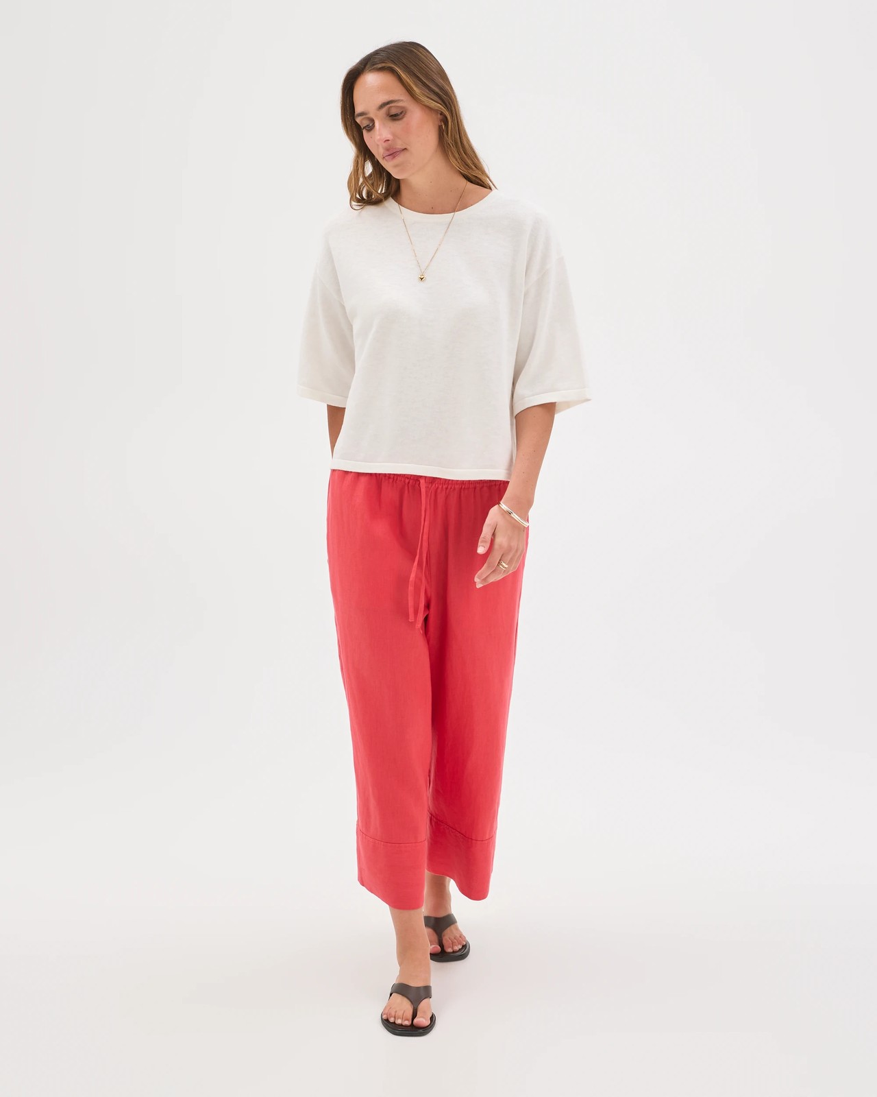 European Linen Cropped Pants - Cranberry 3 of 6