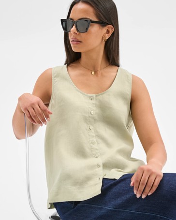 European Linen Button Front Tank Top