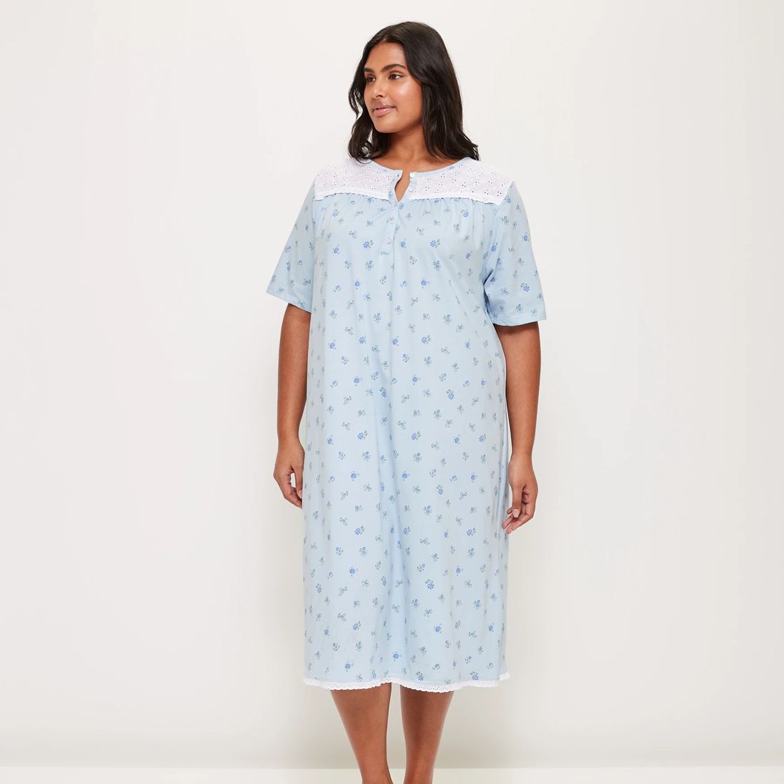 Plus Size Traditional Lace Trim Sleep Nightie - Blue Ditsy | Target ...