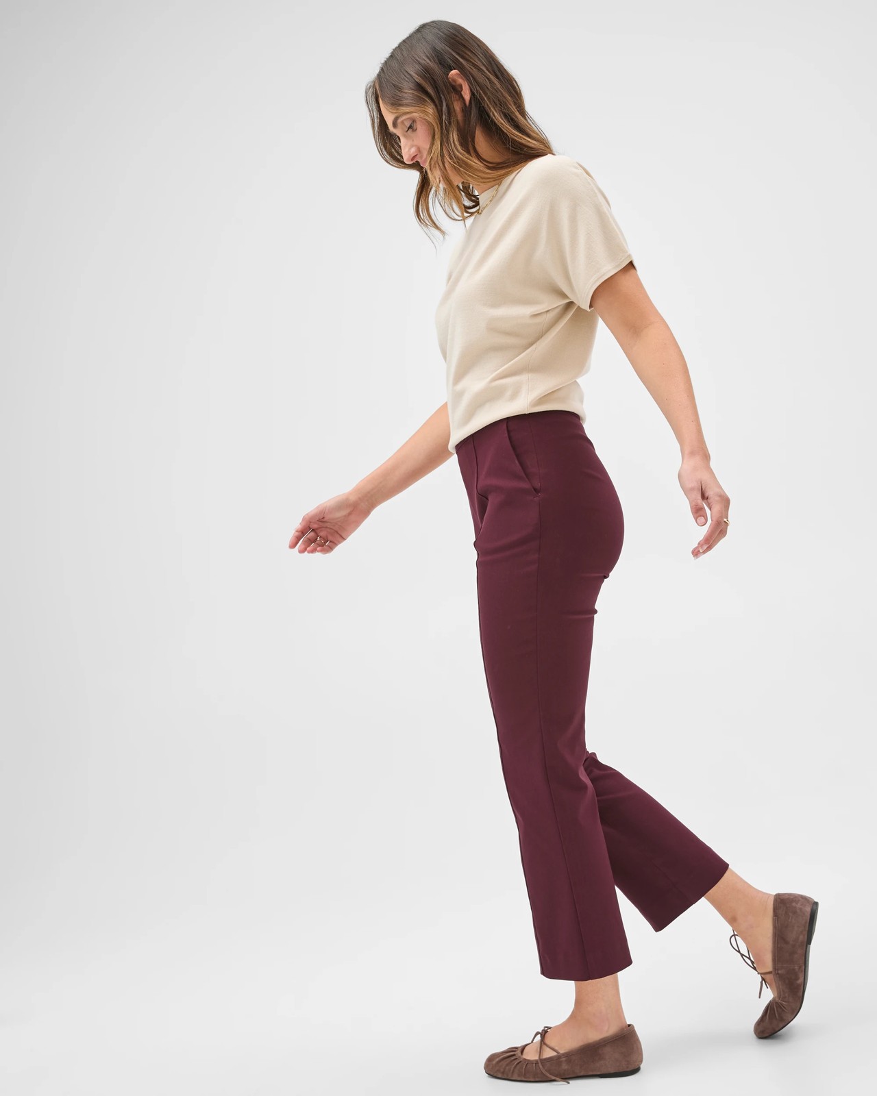 Preview Bengaline Crop Length Kick Flare Pants - Pinot 4 of 5