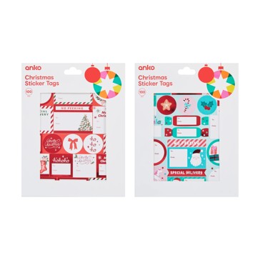 100 Pack Christmas Sticker Tags, Assorted - Anko