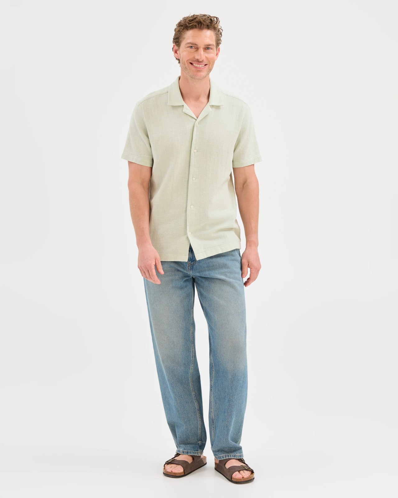 Australian Cotton Short Sleeve Textured Shirt - Silt Green 2 of 5