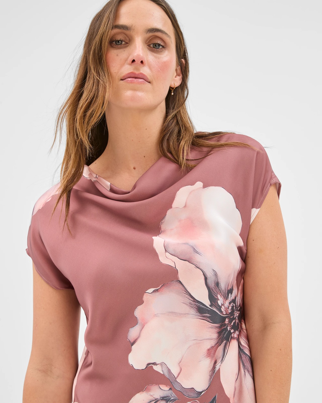 Preview Cowl Neck Drape Satin Blouse - Dusty Petal 3 of 5