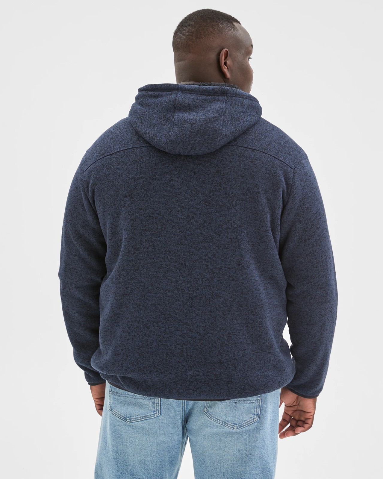 Plus Size Teddy Zip Through Fleece Hooded Jumper - Navy 6 of 6