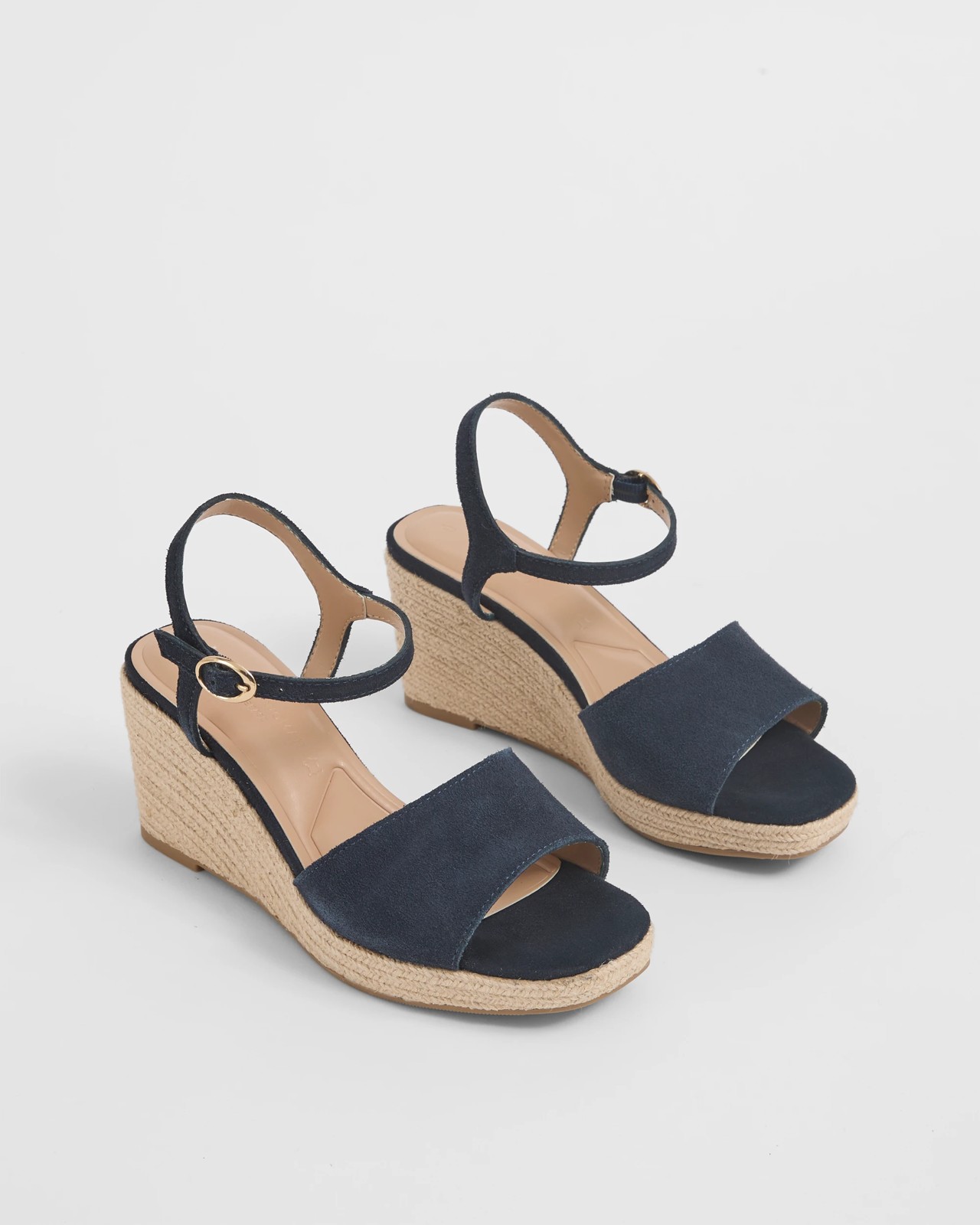 Genuine Suede Leather Espadrille Wedge Sandals - Navy 2 of 3