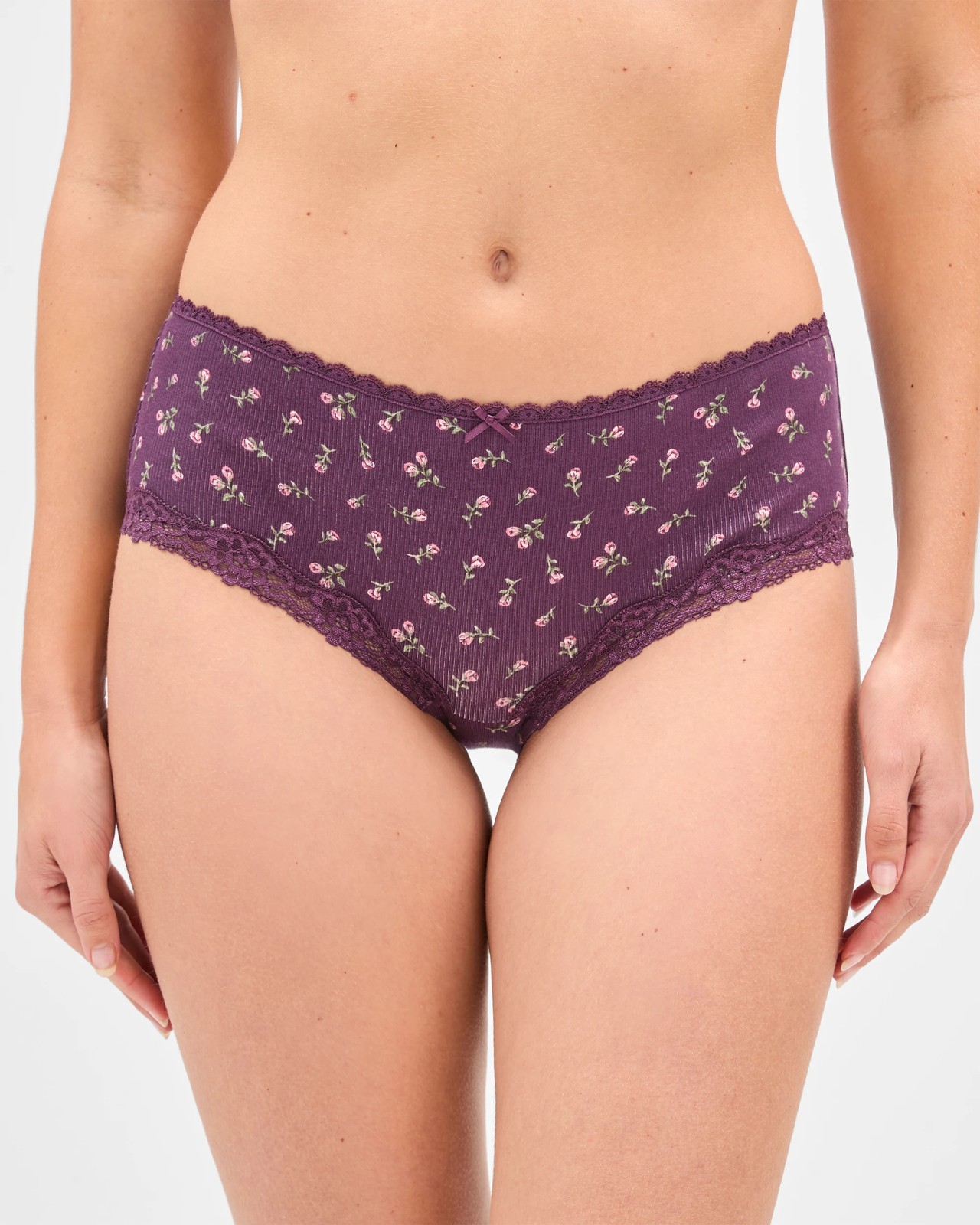 Australian Cotton Blend & Lace 3 Pack Boyleg Briefs - Ditsy Berry/Foxglove/Hawthorn Rose 2 of 3