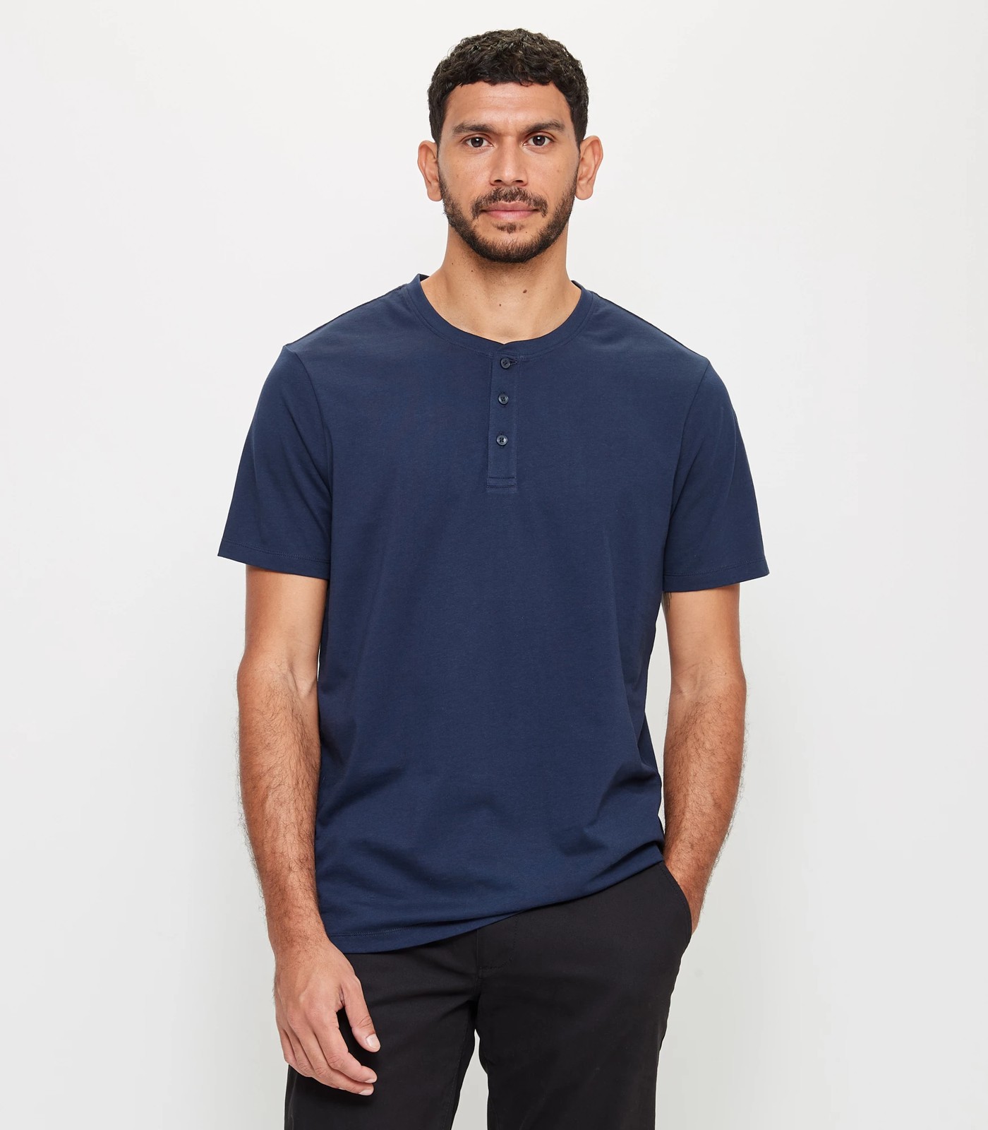 Australian Cotton Henley T-Shirt - Navy Blue | Target Australia