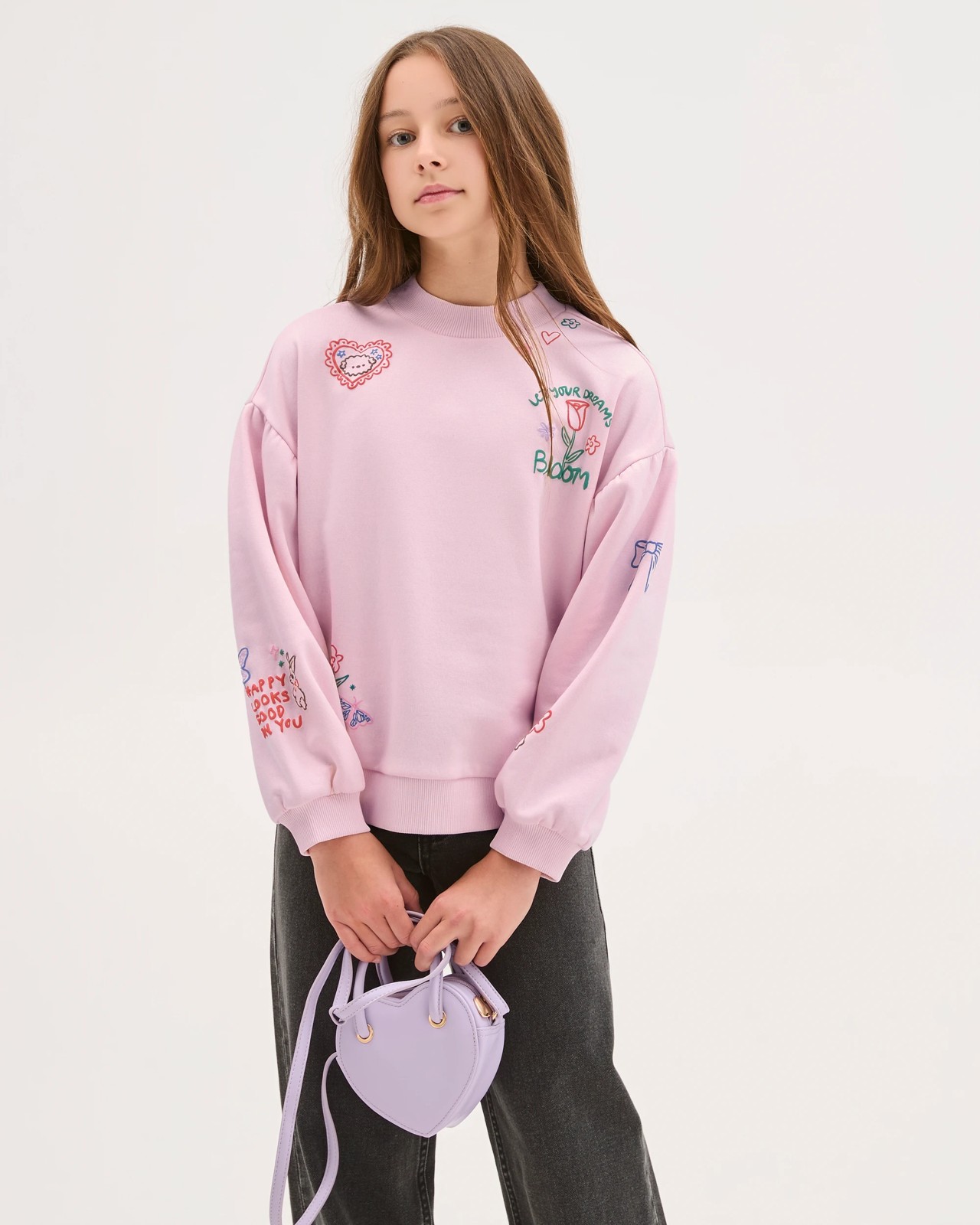 Australian Cotton Blend Balloon Sleeve Fleece Sweat Top - Pink 2 of 5
