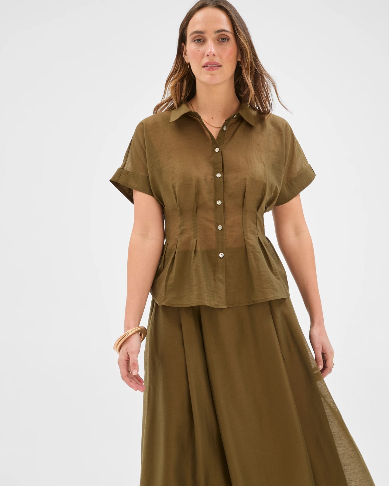 Preview Toni Panelled Midi Skirt - Khaki Olive 2 of 5