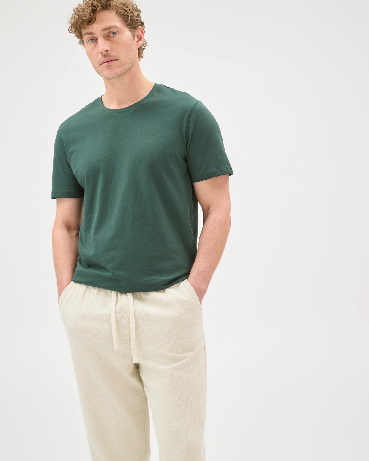 Australian Cotton Elastic Waistband Relaxed Textured Pants - Light Stone 4 of 5