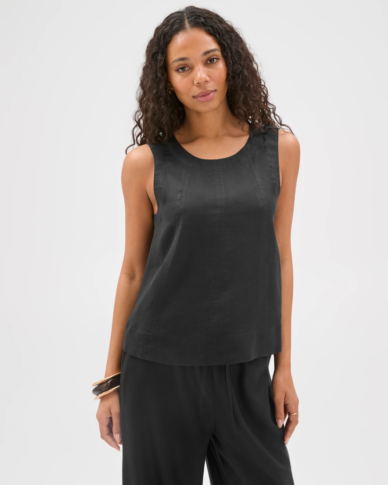 European Linen Swing Tank Top - Black 2 of 5